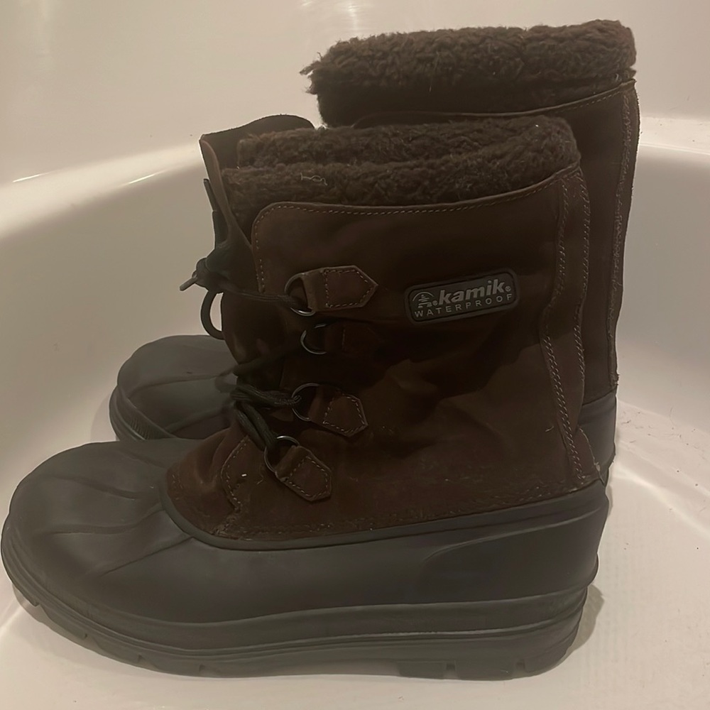 KAMIK boots waterproof snow rubber insulated suede fur lined brown men’s size 13